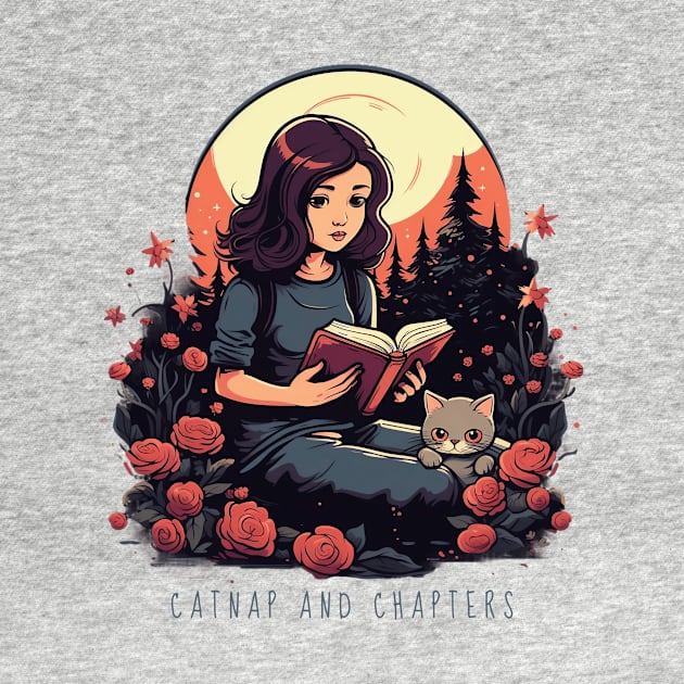 Girl with Cat Reading Book Moonlight Catnap by MetaBrush